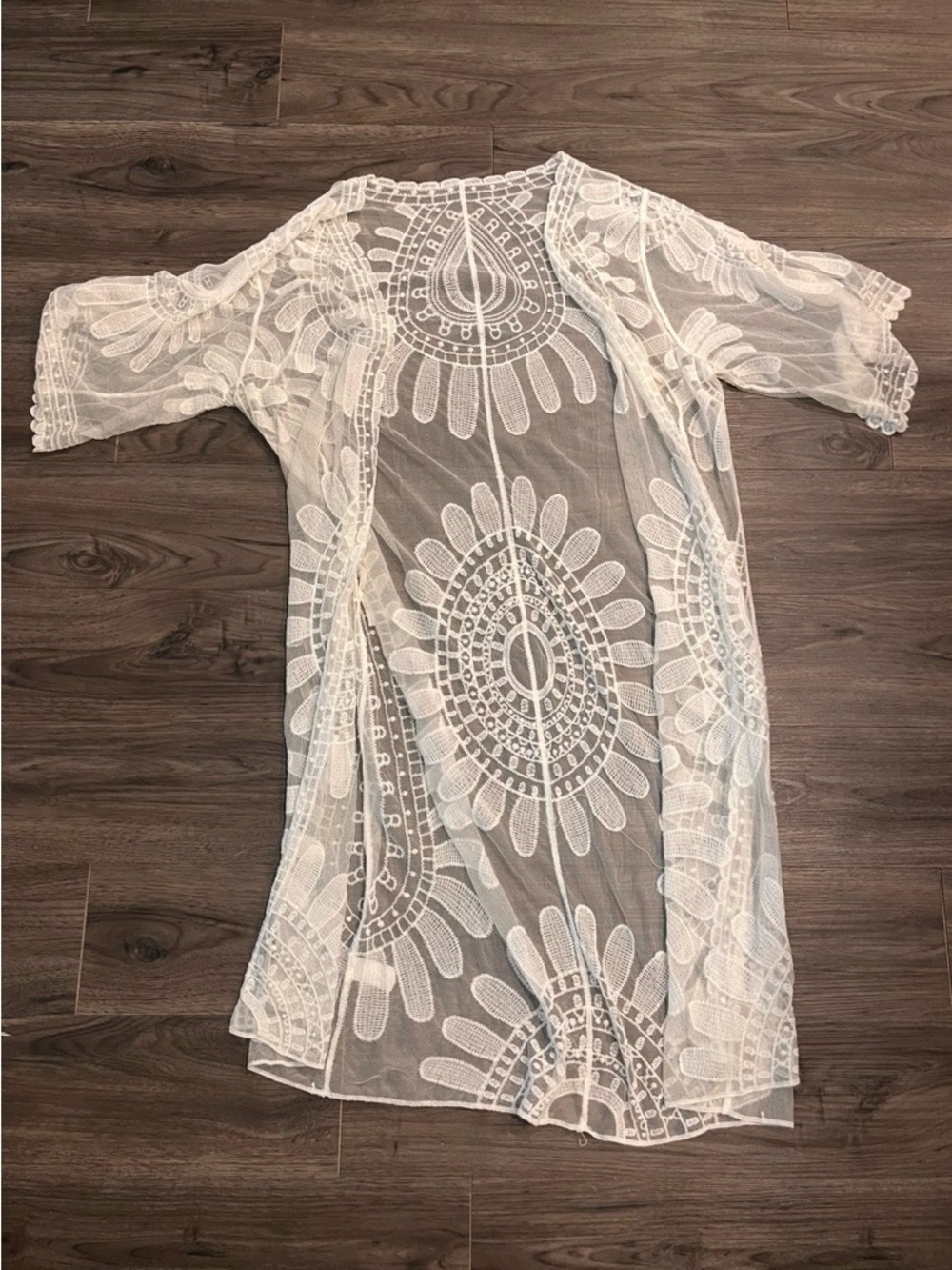 Kimono White Kimono Crochet Lace Kimono three quarter sleeves